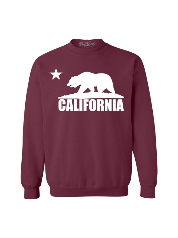 Men's California White Bear Hoodies Republic of CA Crewneck Sweatshirt X-Large Maroon