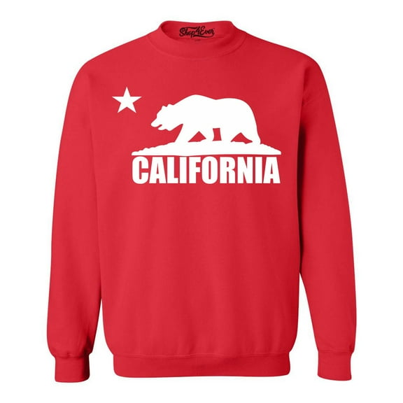 Shop4Ever Men's California White Bear Hoodies Republic of CA Crewneck Sweatshirt X-Large Red