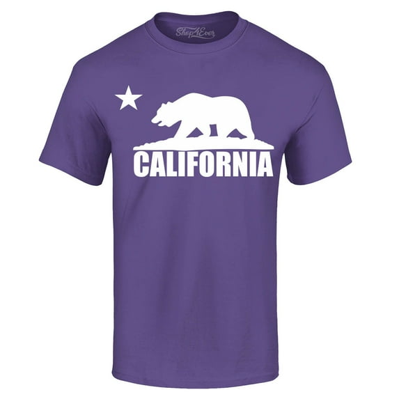 Shop4Ever Men's California White Bear Hoodies Republic of CA Graphic T-shirt XXXX-Large Purple