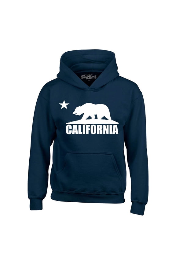 Men's California White Bear Hoodies Republic of CA Hooded Sweatshirt Hoodie Large Navy
