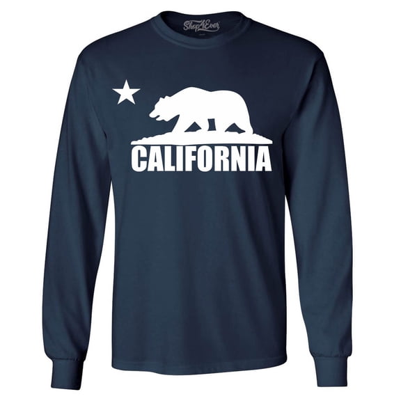 Shop4Ever Men's California White Bear Hoodies Republic of CA Long Sleeve Shirt Large Navy