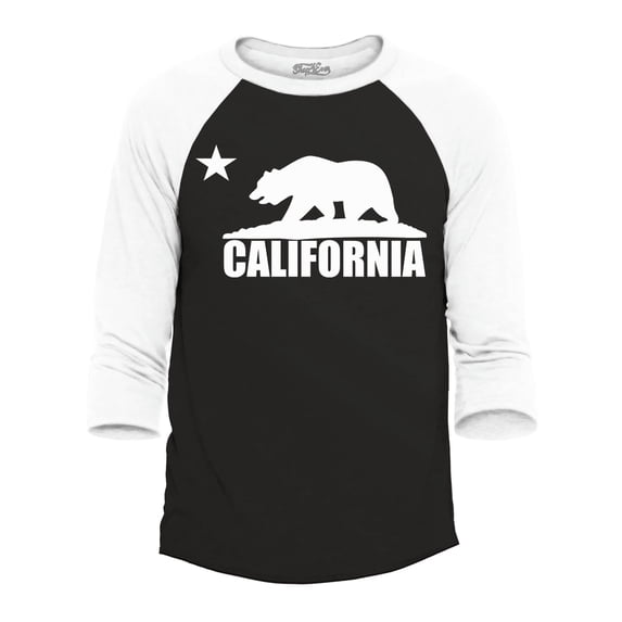 Shop4Ever Men's California White Bear Hoodies Republic of CA Raglan Baseball Shirt X-Small Black/White