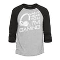 thumbnail image 1 of Shop4Ever Men's Can't Hear You I'm Gaming Gamer Headphones Raglan Baseball Shirt X-Small Heather Grey/Black, 1 of 5