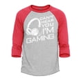 thumbnail image 1 of Shop4Ever Men's Can't Hear You I'm Gaming Gamer Headphones Raglan Baseball Shirt X-Small Heather Grey/Red, 1 of 5