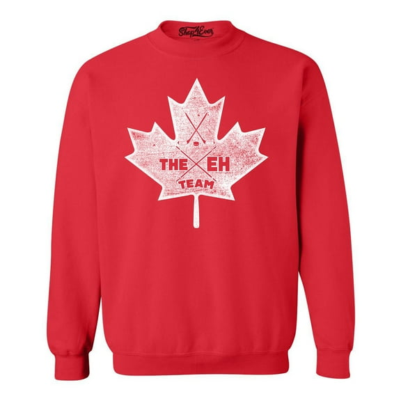 Shop4Ever Men's Canada Leaf The EH Team Canadian Pride Crewneck Sweatshirt Small Red