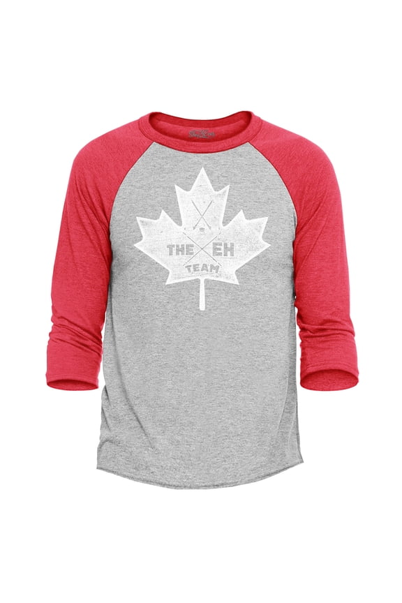 Men's Canada Leaf The EH Team Canadian Pride Raglan Baseball Shirt Small Heather Grey/Red