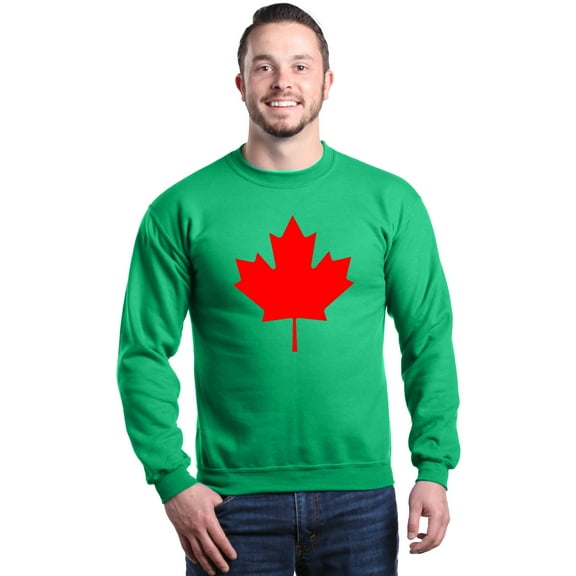 Shop4Ever Men's Canada Red Leaf Canadian Flag Crewneck Sweatshirt Large Irish Green