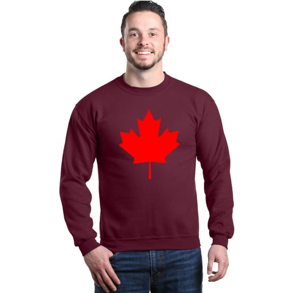 Shop4Ever Men's Canada Red Leaf Canadian Flag Crewneck Sweatshirt Large Maroon