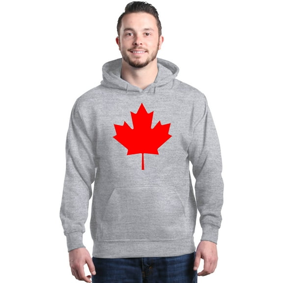 Shop4Ever Men's Canada Red Leaf Canadian Flag Hooded Sweatshirt Hoodie Large Sports Grey