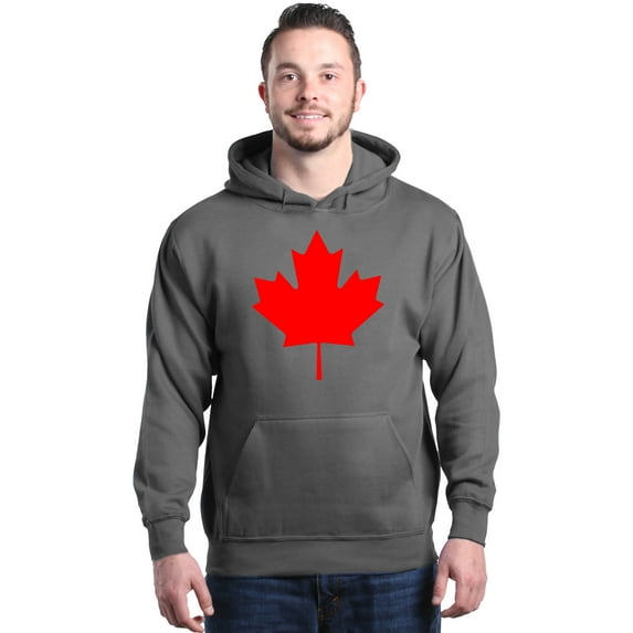 Shop4Ever Men's Canada Red Leaf Canadian Flag Hooded Sweatshirt Hoodie X-Large Charcoal