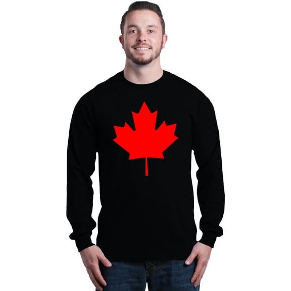 Shop4Ever Men's Canada Red Leaf Canadian Flag Long Sleeve Shirt Medium Black