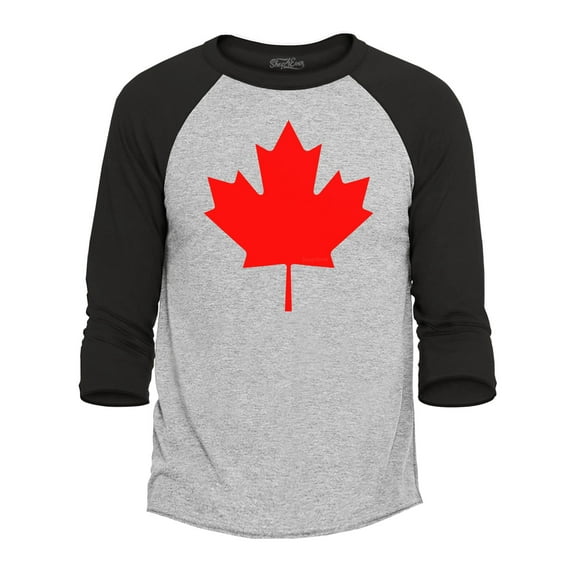 Shop4Ever Men's Canada Red Leaf Canadian Flag Raglan Baseball Shirt Large Heather Grey/Black