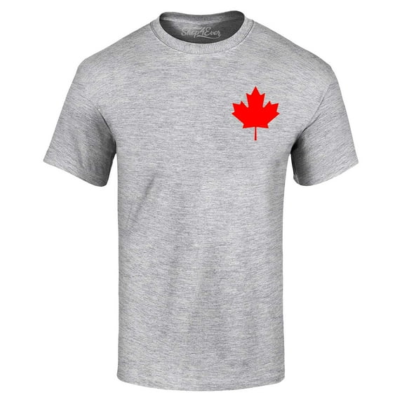 Shop4Ever Men's Canada Red Maple Leaf Pocket Size Canadian Graphic T-shirt Large Sports Grey