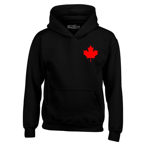 Shop4Ever Men's Canada Red Maple Leaf Pocket Size Canadian Hooded Sweatshirt Hoodie Large Black