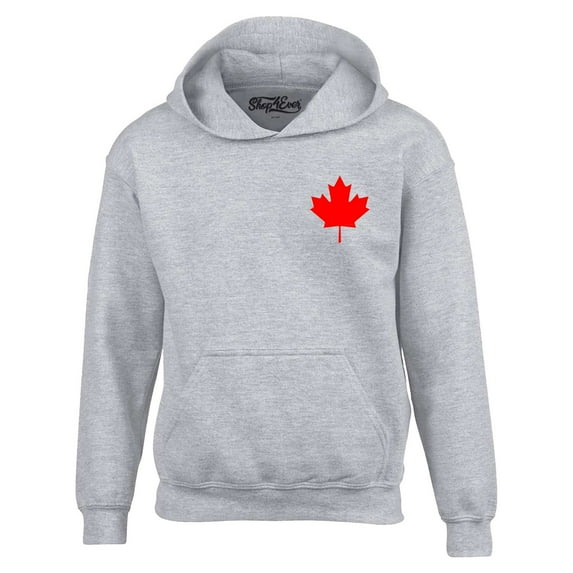 Shop4Ever Men's Canada Red Maple Leaf Pocket Size Canadian Hooded Sweatshirt Hoodie Large Sports Grey