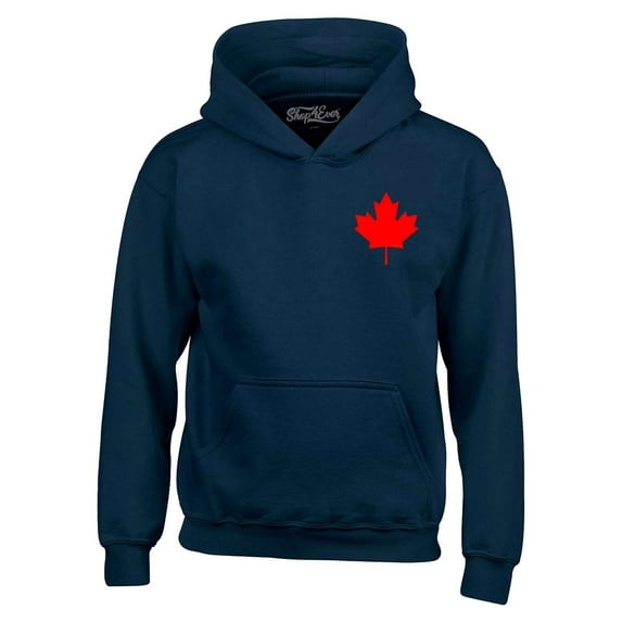 Shop4Ever Men's Canada Red Maple Leaf Pocket Size Canadian Hooded Sweatshirt Hoodie XXX-Large Navy