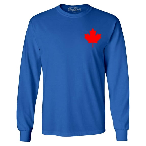 Shop4Ever Men's Canada Red Maple Leaf Pocket Size Canadian Long Sleeve Shirt Medium Royal Blue
