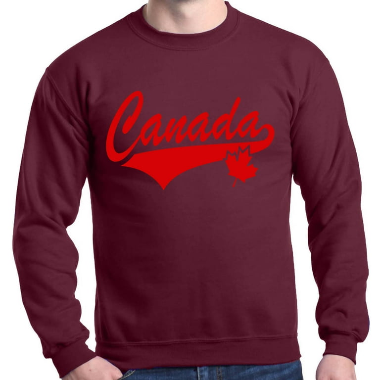 Shop4Ever Men s Canada Red with Leaf Canadian Flag Crewneck Sweatshirt X Large Maroon