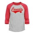 thumbnail image 1 of Shop4Ever Men's Canada Red with Leaf Canadian Flag Flowy Boxy Raglan Baseball Shirt X-Small Heather Grey/Red, 1 of 4