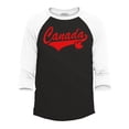 thumbnail image 1 of Shop4Ever Men's Canada Red with Leaf Canadian Flag Flowy Boxy Raglan Baseball Shirt XX-Large Black/White, 1 of 4