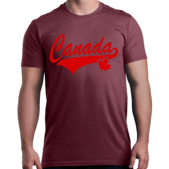 Shop4Ever Men's Canada Red with Leaf Canadian Flag Graphic T-shirt Medium Maroon