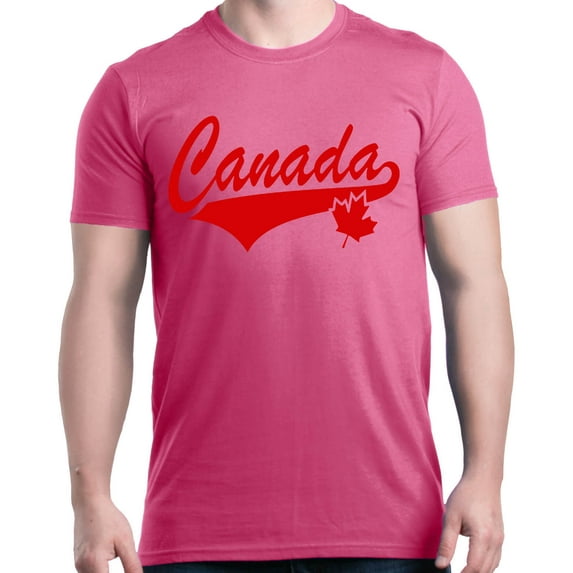 Shop4Ever Men's Canada Red with Leaf Canadian Flag Graphic T-shirt Small Azalea Pink