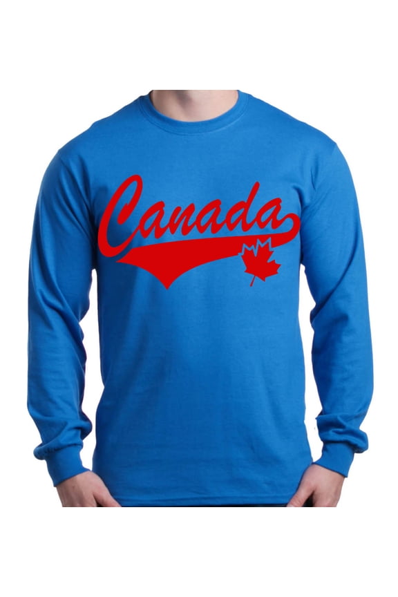 Men's Canada Red with Leaf Canadian Flag Long Sleeve Shirt Large Royal Blue