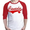 thumbnail image 1 of Shop4Ever Men's Canada Red with Leaf Canadian Flag Raglan Baseball Shirt Small White/Red, 1 of 5