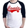 thumbnail image 1 of Shop4Ever Men's Canada Red with Leaf Canadian Flag Raglan Baseball Shirt X-Large White/Black, 1 of 5