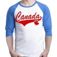 thumbnail image 1 of Shop4Ever Men's Canada Red with Leaf Canadian Flag Raglan Baseball Shirt X-Small White/Blue, 1 of 5