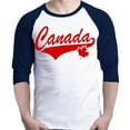 thumbnail image 1 of Shop4Ever Men's Canada Red with Leaf Canadian Flag Raglan Baseball Shirt X-Small White/Navy, 1 of 5