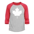 thumbnail image 1 of Shop4Ever Men's Canada White Leaf Proud Canadian Flag Raglan Baseball Shirt X-Large Heather Grey/Red, 1 of 4