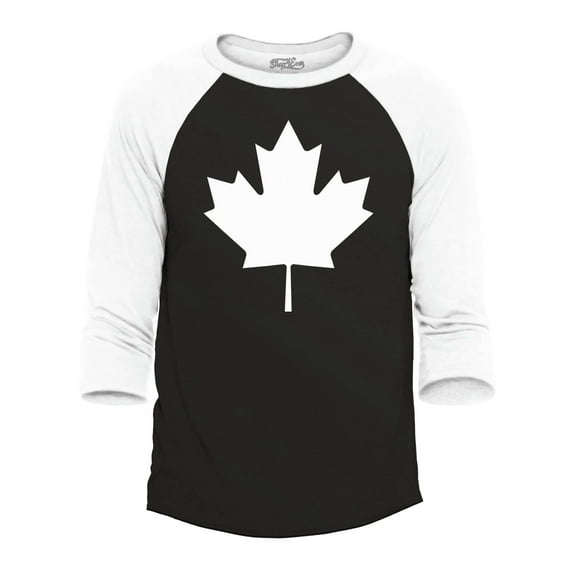 Shop4Ever Men's Canada White Leaf Proud Canadian Flag Raglan Baseball Shirt XXX-Large Black/White