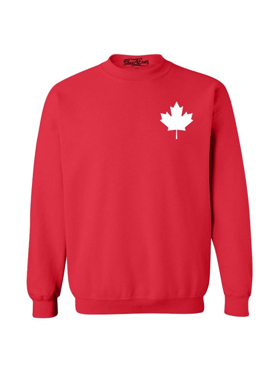 Men's Canada White Maple Leaf Pocket Size Canadian Crewneck Sweatshirt Large Red