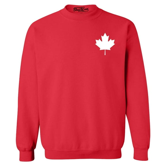 Shop4Ever Men's Canada White Maple Leaf Pocket Size Canadian Crewneck Sweatshirt X-Large Red