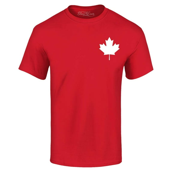 Shop4Ever Men's Canada White Maple Leaf Pocket Size Canadian Graphic T-shirt Medium Red