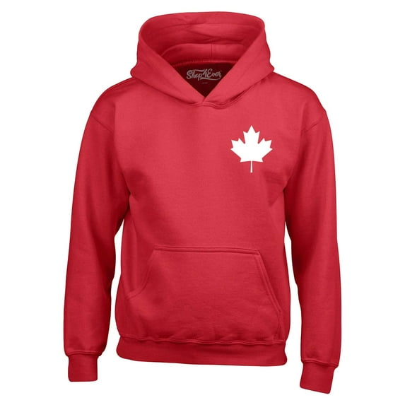 Shop4Ever Men's Canada White Maple Leaf Pocket Size Canadian Hooded Sweatshirt Hoodie Medium Red