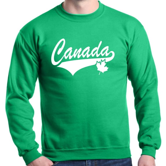 Shop4Ever Men's Canada White with Leaf Proud Canadian Flag Crewneck Sweatshirt Medium Irish Green