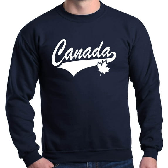 Shop4Ever Men's Canada White with Leaf Proud Canadian Flag Crewneck Sweatshirt X-Large Navy