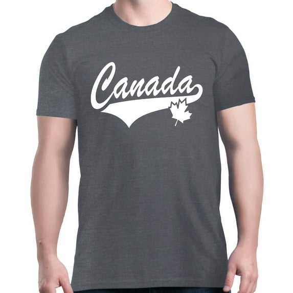 Shop4Ever Men's Canada White with Leaf Proud Canadian Flag Graphic T-shirt Large Dark Heather