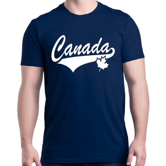 Shop4Ever Men's Canada White with Leaf Proud Canadian Flag Graphic T-shirt Small Navy
