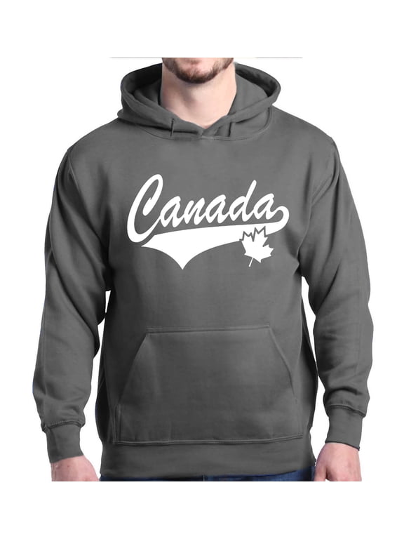 Men's Canada White with Leaf Proud Canadian Flag Hooded Sweatshirt Hoodie X-Large Charcoal