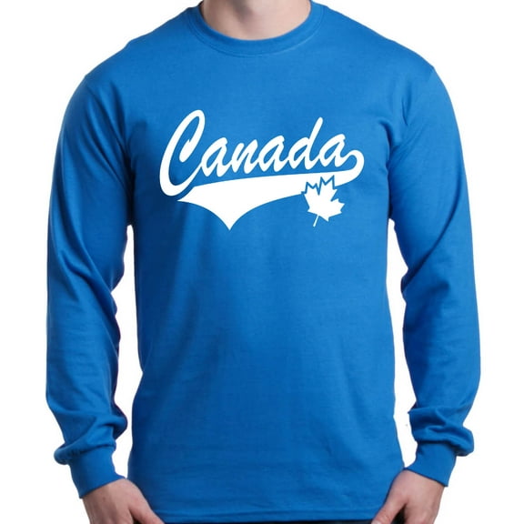 Shop4Ever Men's Canada White with Leaf Proud Canadian Flag Long Sleeve Shirt Small Royal Blue