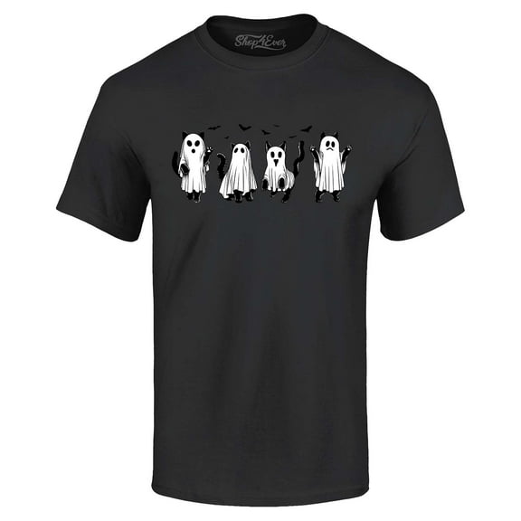 Shop4Ever Men's Cat Ghosts Halloween Graphic T-shirt Large Black