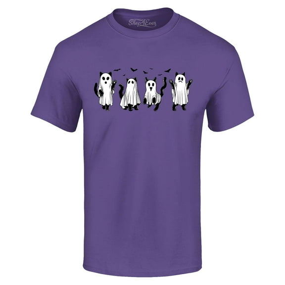 Shop4Ever Men's Cat Ghosts Halloween Graphic T-shirt Large Purple