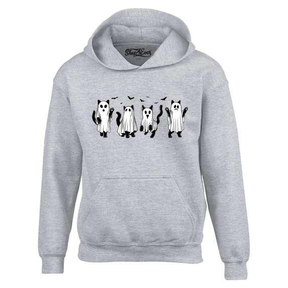 Shop4Ever Men's Cat Ghosts Halloween Hooded Sweatshirt Hoodie Medium Sports Grey