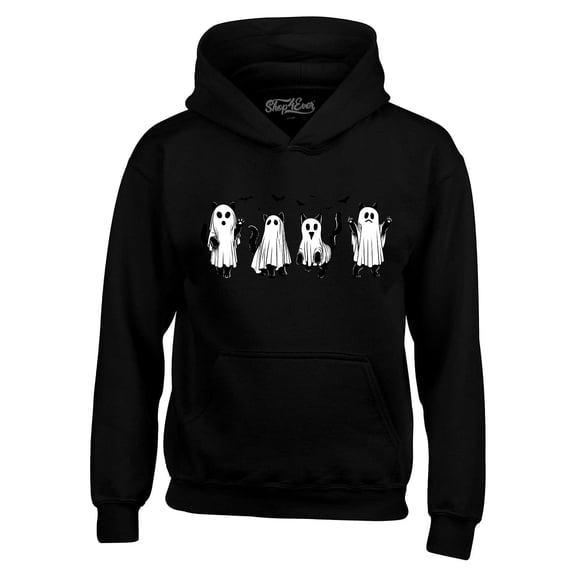 Shop4Ever Men's Cat Ghosts Halloween Hooded Sweatshirt Hoodie Small Black