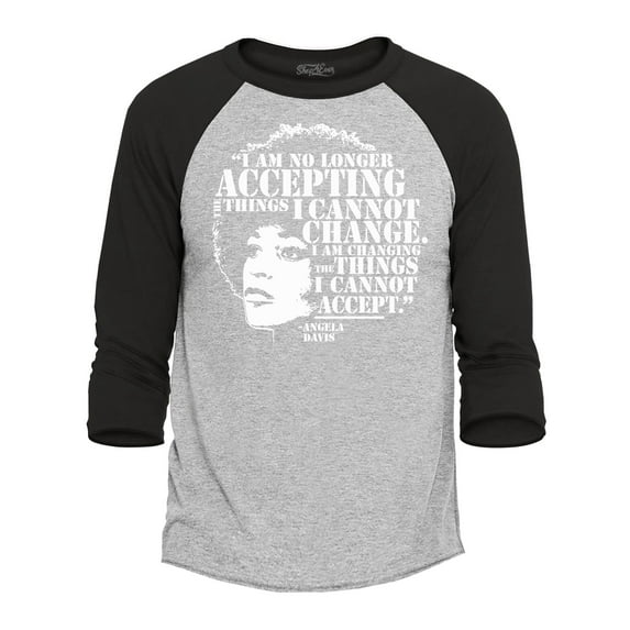 Shop4Ever Men's Changing The Things I Cannot Accept Angela Davis Raglan Baseball Shirt Large Heather Grey/Black