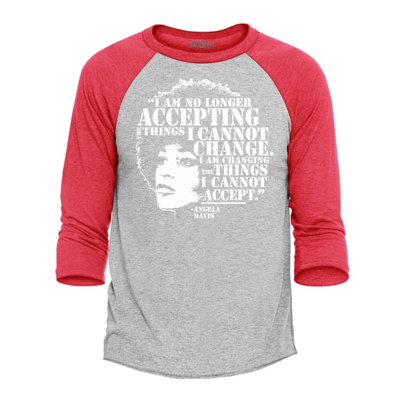 Shop4Ever Men's Changing The Things I Cannot Accept Angela Davis Raglan Baseball Shirt X-Large Heather Grey/Red