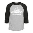 thumbnail image 1 of Shop4Ever Men's Child Handprint Heart Autism Awareness Puzzle Pieces Raglan Baseball Shirt Large Heather Grey/Black, 1 of 4